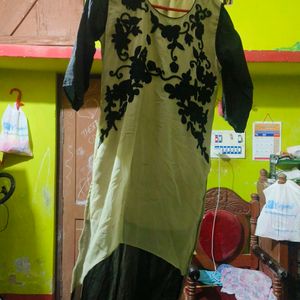 Black And Grey Georgette Kurti With Pearl