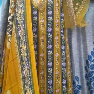 Diwali Drop Mustard Digital Print Patch Work Suit