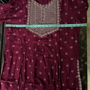 Maroon festive kurta pant dupatta set