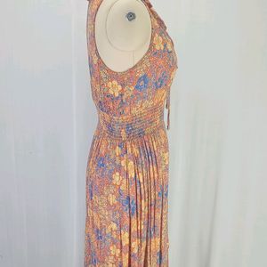 New Rust Floral Ruffle Dress