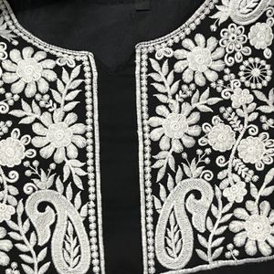 Woman embroidered georgettee A-line Kurta(black)