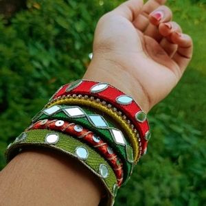 Green Red Mirror Work Bangles 💚❤️