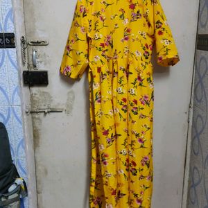 Yellow Floral Gown With Belt