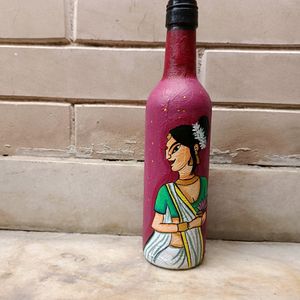 Handpainted Women Art On Glass Bottle