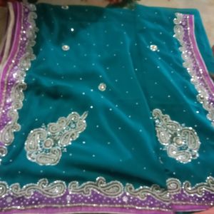 Dark Sea Green Saree With Blouse