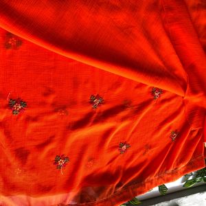 Orange Embroided Saree(Women’s)