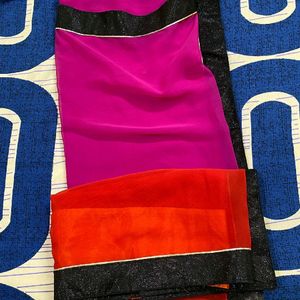 Saree With Black Full Sleeves Back Less Blouse