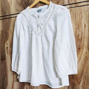 White Embroidery Work Top Size-40-42