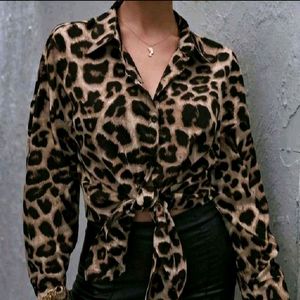 Leopard Print Knotted Shirt