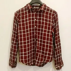 DNMX| Wine Red Checked Shirt With Spread Collar