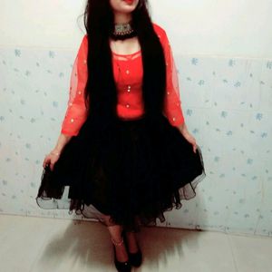 Red And Black Net Top Skirt For All Purpose