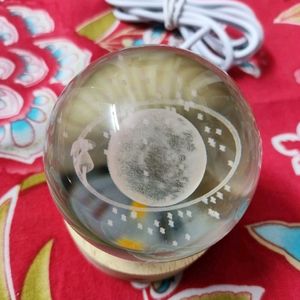 CRYSTAL GLASS BALL ON WOODEN BASE WITH LED LIGHT