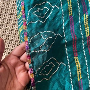 Green Bandhani Saree With Stitched Blouse