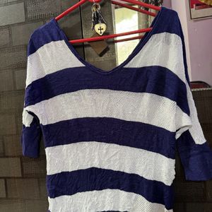 Blue & White Color Woolen Baggy Top.