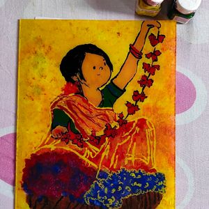 Glass Painting Of Flower Selling Lady 🧺🌺
