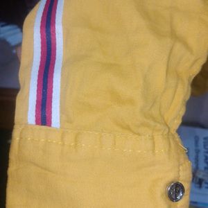 Yellow Full Sleeve Shirt With Red And White Strips