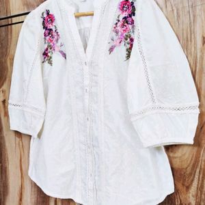 Off White Embroidery Work Shirt Size-40