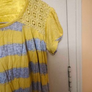 Soft Yellow Stretchable Striped Top Women