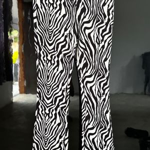 Animal Print Flared Trouser With Slit Hem