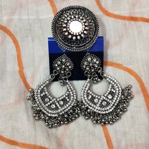 Fancy Earrings With Ring Set