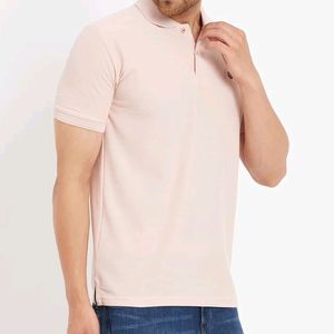 Solid Men Peach Cotton Neck Printed T.Shirt