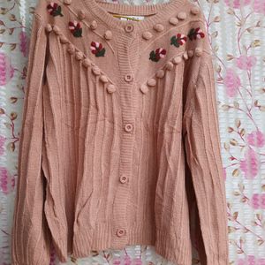 Korean Peach Women Ball Sweater With Embroidery 🌸