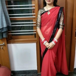 Elegant Red Saree With Sequin Border