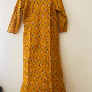 Mustard Pure Cotton Kurti With Pockets