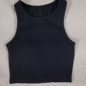 Navy Blue Ribbed Racer Back Sleeveless Crop Top