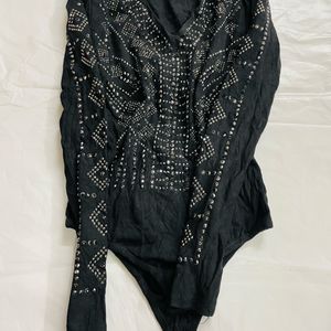 V Neck Full Embellished Bosysuit