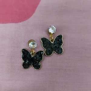 Cute Black Butterfly Crystle Earings