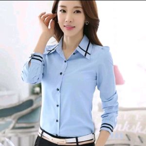 Korean Office/work Wear Shirt For Women Blue