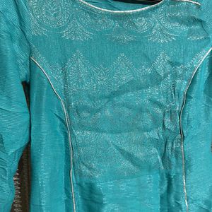 Sea Green Kurta With Silver Self fabric embroidery