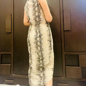 Snake Print  Drape Style Midi Dress