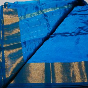 Cotton Silk Peacock Blue Saree 💙