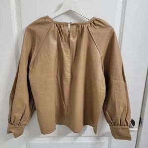 Zara Women's Tan Faux Leather Long Puff Sleeves To