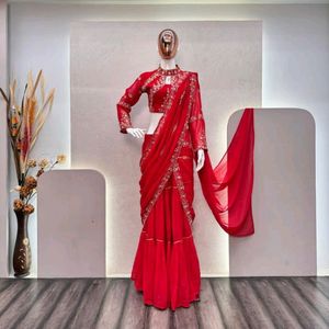 Red Lehenga Saree