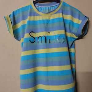 Striped "Smile" Printed Casual T-Shirt