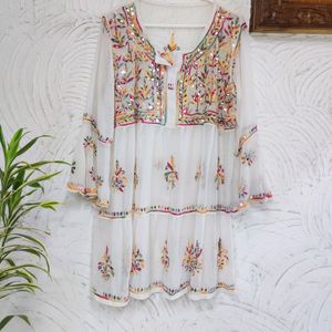 Mirror & Multicolour Thread Work Short Kurta/Tunic