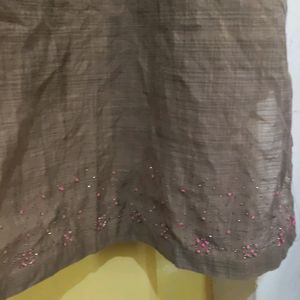 Premium Brown Color Kurta With Pink Embroider