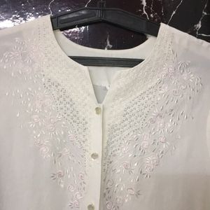 Chinese Embroidery Off White Shirt For Women