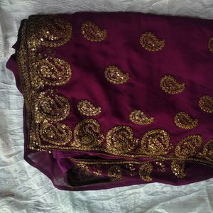 Party Wear Violet Colour Georgette Saree New With Blouse Material Attached