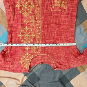 Red Embroidered Kurta