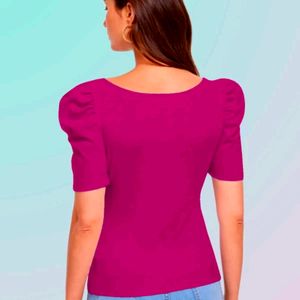 30rs Off🚚Casual Puff Sleeves Solid Purple Top