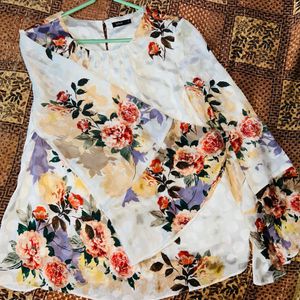 White Bell Sleeved Top With Flowers