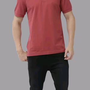 Men Rust pink solid polo collar pure cotton T Shir