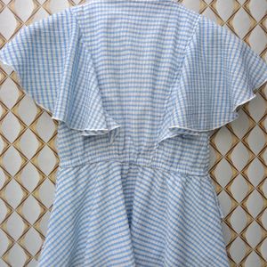 New Cute Wool Blue Stripped Ruffled Top