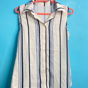 Women’s White Blue Striped Tee