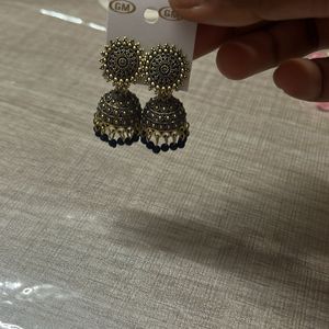 Golden Oxidised Earring