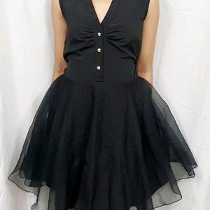 Elegant Black Sleeveless Fit and Flare Dress